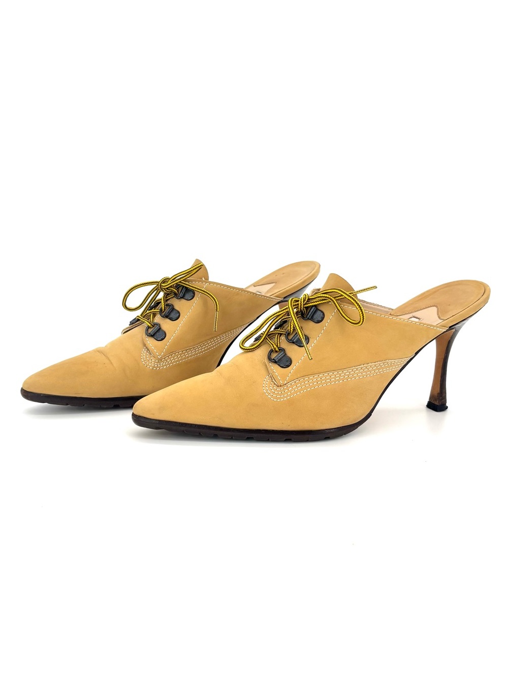 Retro Vintage Manolo Blahnik Oklamu Timberland Pointed Toe Slip On Mules 39